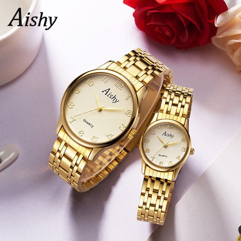 Paar Horloge Hot Sale Roestvrij Staal Wirstwatch Goede Kwaliteit Waterdichte 3atm Ip Plating Lover Horloge Aishy Logo