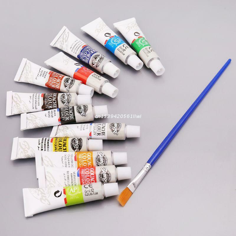 12 Colors Gouache Paint Tubes Set 6ml Draw Painting Pigment Painting With Brush Art Supplies Dropship