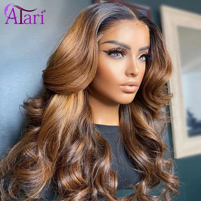 Perruque Lace Frontal Wig Body Wave brésilienne – Atari, cheveux naturels, pre-plucked, Transparent Hd, brun chocolat ombré