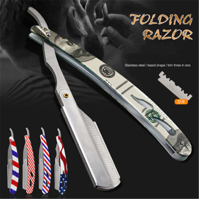 Colourful Professional Manual Shaver Straight Edge Stainless Steel Sharp Barber Razor Folding Shaving Beard Cutter