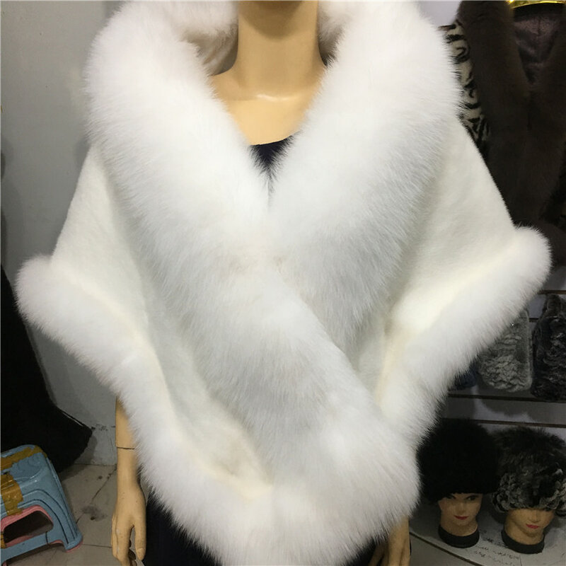 Geuine Fox Fur ผ้าคลุมไหล่ผ้าคลุมไหล่ฤดูใบไม้ร่วงฤดูหนาวผู้หญิง Fluffy Real Mink Fur Cape สีขาวเจ้าสาวห่อ Shrug Shawl Stole s89