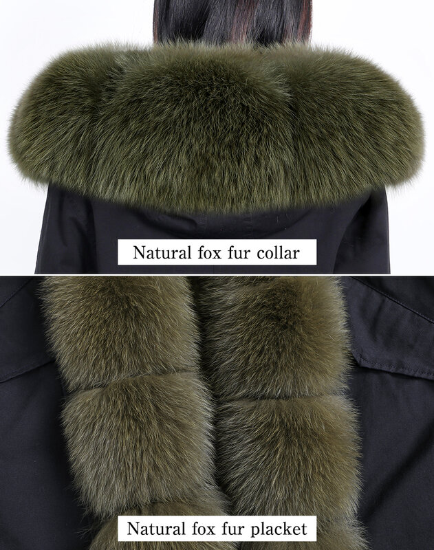 Maomaokong 2021 Ladies Super Long Parka Leather Coat Winter Jacket Natural Rabbit Fur Hood Detachable Luxury Warm Jacket Novelty