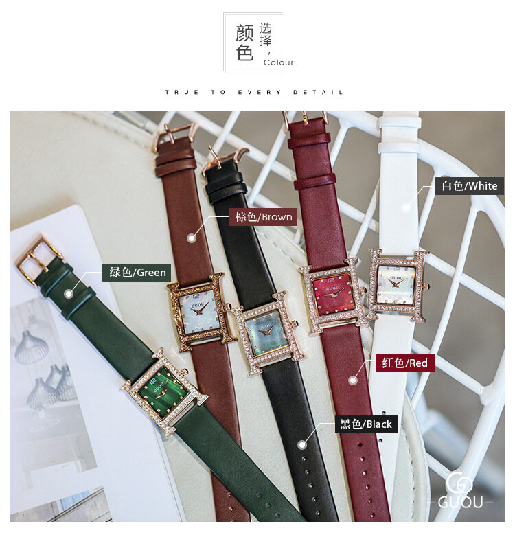 Guou Uhr Frauen Luxusmarke Mode lässig Quarzuhren Echt leder armband Sport Damen elegante Armbanduhr Mädchen
