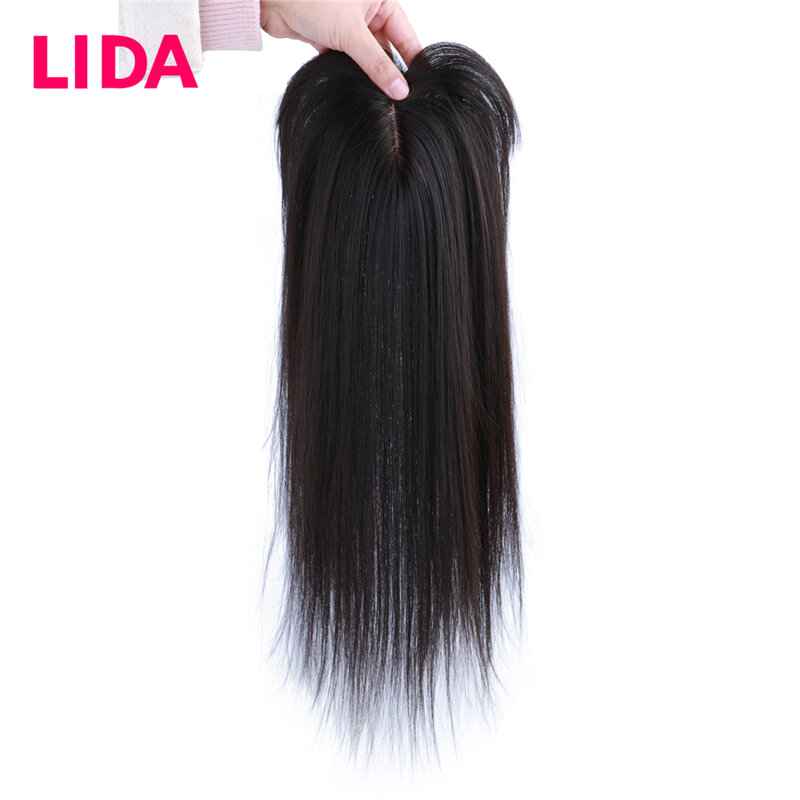 Lida Straight Closure Wig Mixed Clip-In Hair Extension With Bangs Middle Part Wigs Natural Hairline For Women