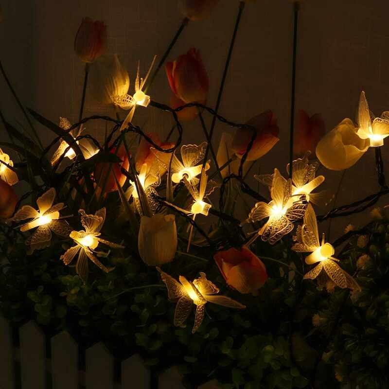 في الهواء الطلق داخلي جارلاند شارع LED فراشة الطاقة الشمسية سلسلة ضوء عيد الميلاد الديكور مصباح حديقة فناء عطلة الإضاءة