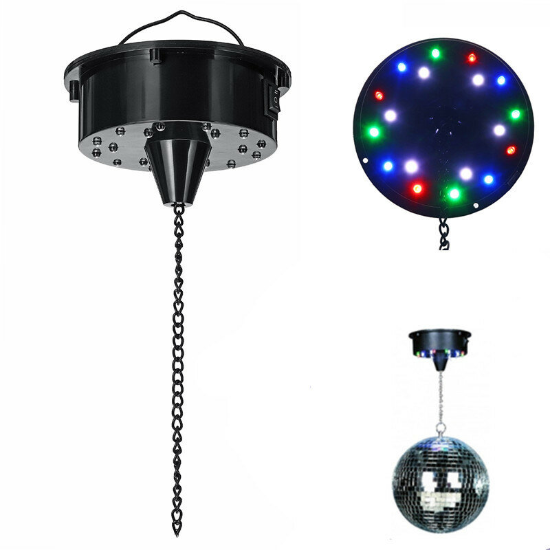 Espelho giratório com 18 luzes LED, Disco Ball Motor, Sound Control, Reflection Ball, pendurado para Disco, DJ Party, Luz do Palco, Luzes