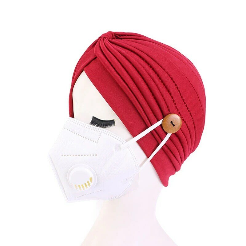 2021 cappello Turbante in cotone musulmano con bottone Hijab Bonner Head Wrap per le donne indiano africano Twist Hijab Caps Turbante Mujer
