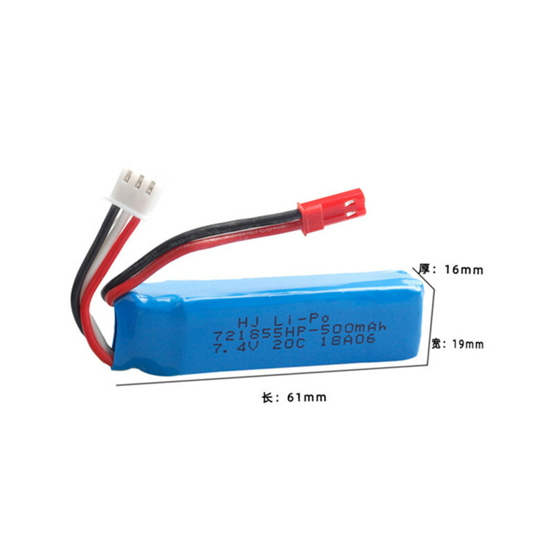 Batterie Lipo 7.4V 500mAh avec câble de chargeur 3 en 1 pour WLtoys A202 A212 A222 A232 A242 A252 4WD RC, pièces de rechange de voiture