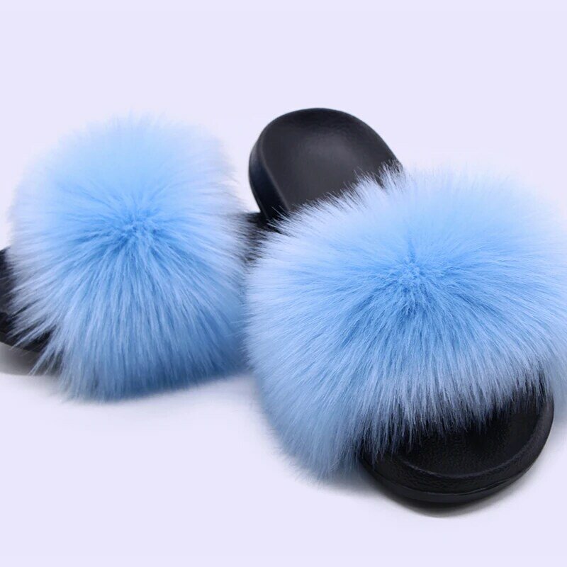 ผู้หญิงฤดูร้อน Faux Fur รองเท้าแตะแฟชั่นหรูหราในร่มและกลางแจ้ง Non-Slip สีทึบส้นแบน Furry รองเท้าแตะ