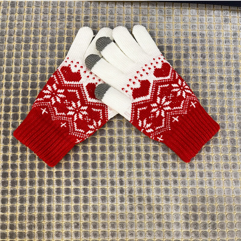 Conjunto de guantes de invierno para mujer, Set de guantes gruesos y cálidos con estampado de pompones, sombrero, bufanda y pantalla táctil, 3 piezas