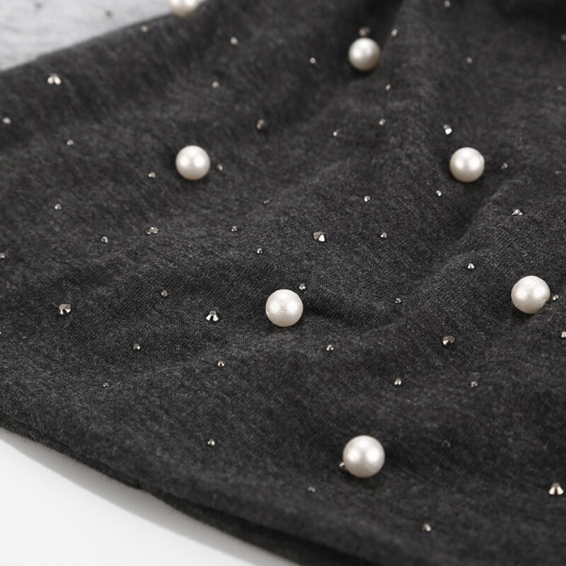 Femmes mode Shine perles coton mélange décontracté adultes automne strass envelopper taille libre Beanie chapeau décoration élastique chaud