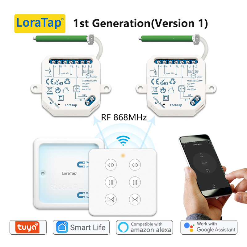 LoraTap Tuya Curtain Blinds Roller Shutter Motor's Switch Relay Module With 2 Channels Remote Google Smart Home Alexa App DIY