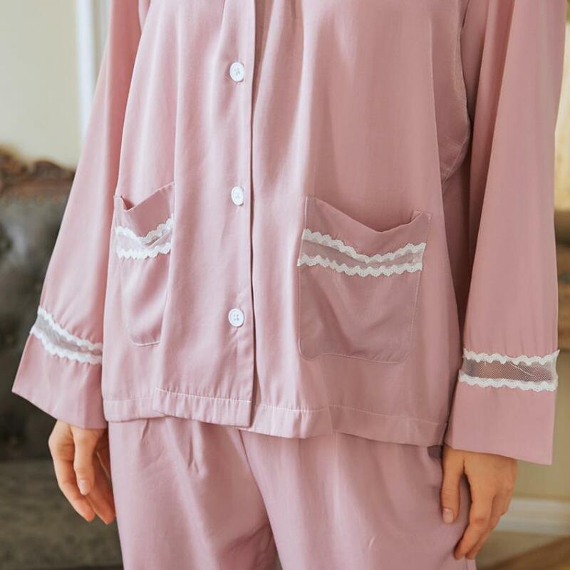Женский хлопковый костюм для сна, комплект из двух предметов с вышивкой и кружевной ночнушкой, модель F1869 на осень