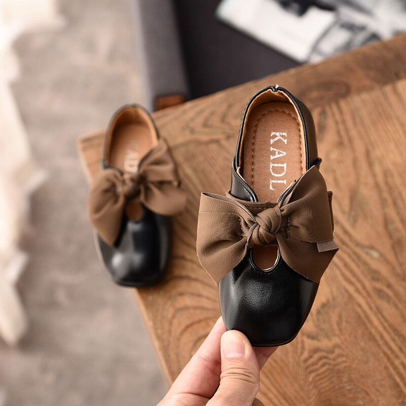 Cute Princess Kids Leather Shoes for Girls Flower Casual Solid Color  ChildrenCasual Single Soft Bottom Girls Shoes with Bowknot