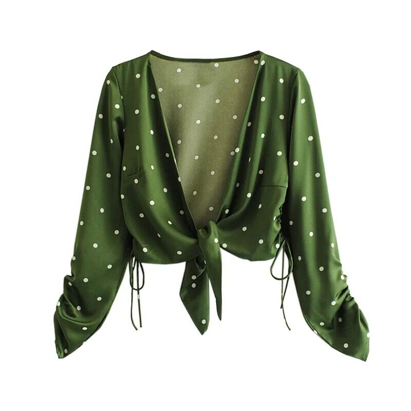 Camisa feminina verde dd2481, blusa casual para mulheres, mangas de bolinhas, boho, cardigan kimono, camisas vintage 2020
