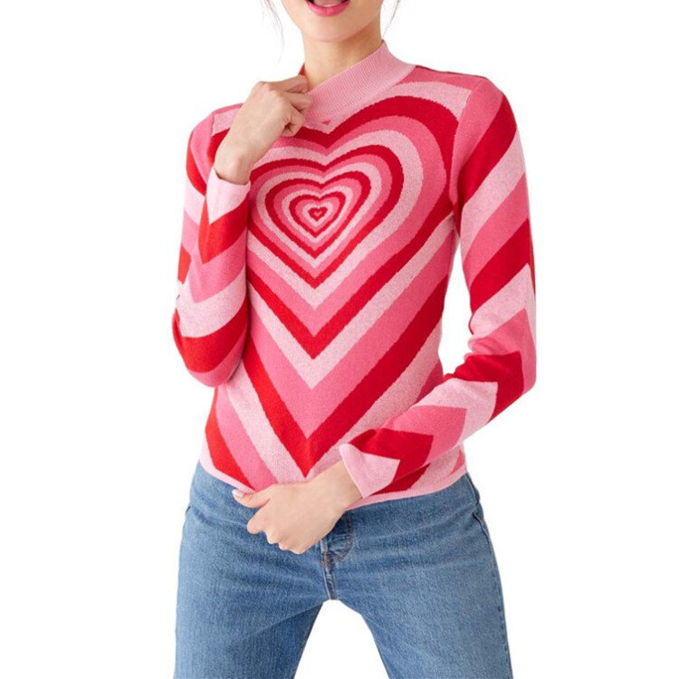 여성용 하프 하이 칼라 스웨터, 긴팔 컬러 매칭, 러브 니트 보터밍 셔츠, 2021 봄