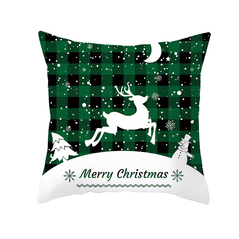 Capa de almofada decorativa de festa de natal 18x18in impresso dos desenhos animados xadrez capa de almofada vermelho verde búfalo treliça lance fronha