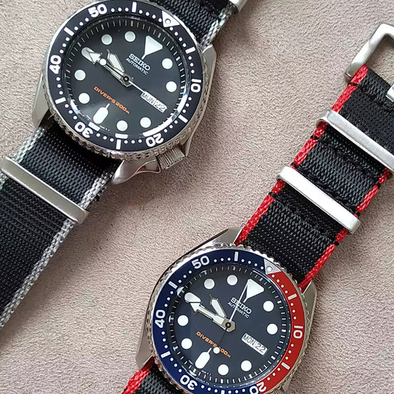Najwyższej jakości pas bezpieczeństwa Nato Zulu pasek zegarka Nylon 20 22mm James Bond Design czarny/czerwony Nato Watch Band materiał przyjazny dla skóry