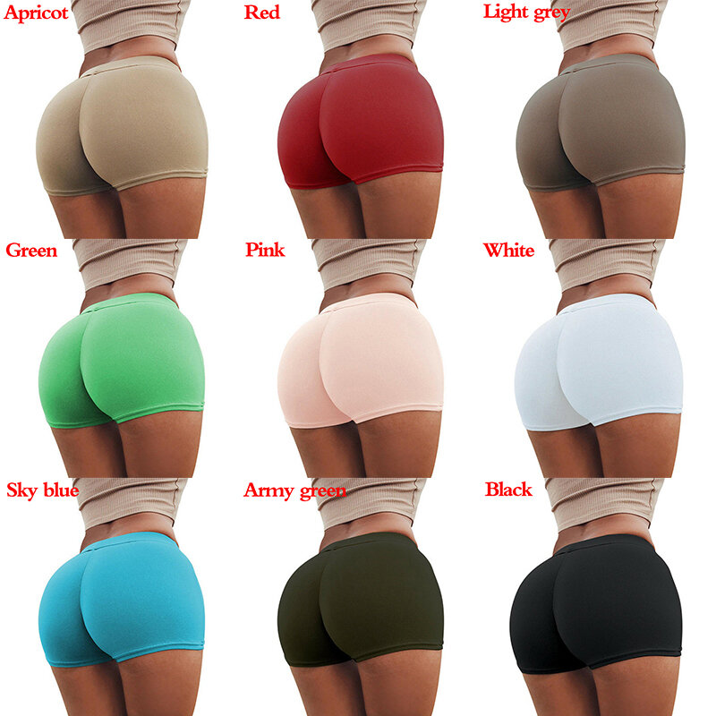 Womens Shorts Slim Seamless Elastic High Waist Breathable Sport Fitness Yoga Outdoor Cycling Tight Solid Female Summer Shorts