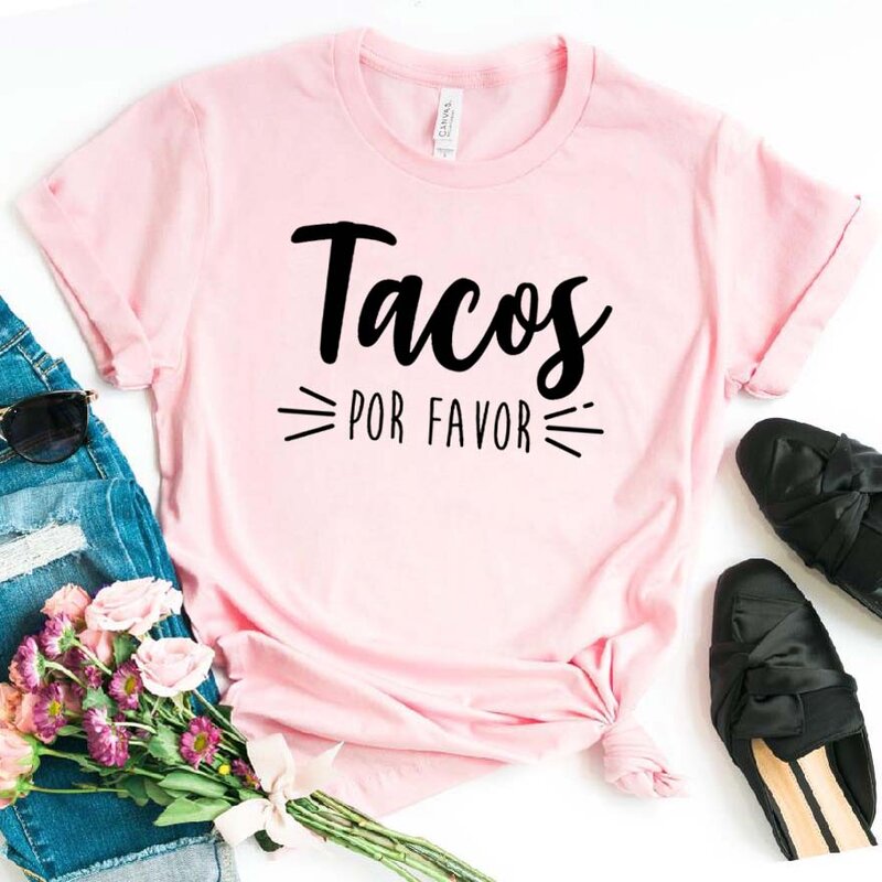 T-shirt imprimé Tacos Por Favor pour femme, humoristique, Hipster, en coton