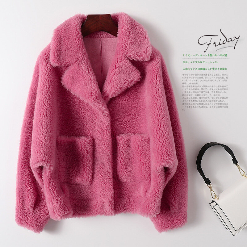 Manteau en fourrure véritable pour femmes, vêtements d'extérieur courts, laine australienne, chaud, élégant, grande taille, haute qualité, hiver