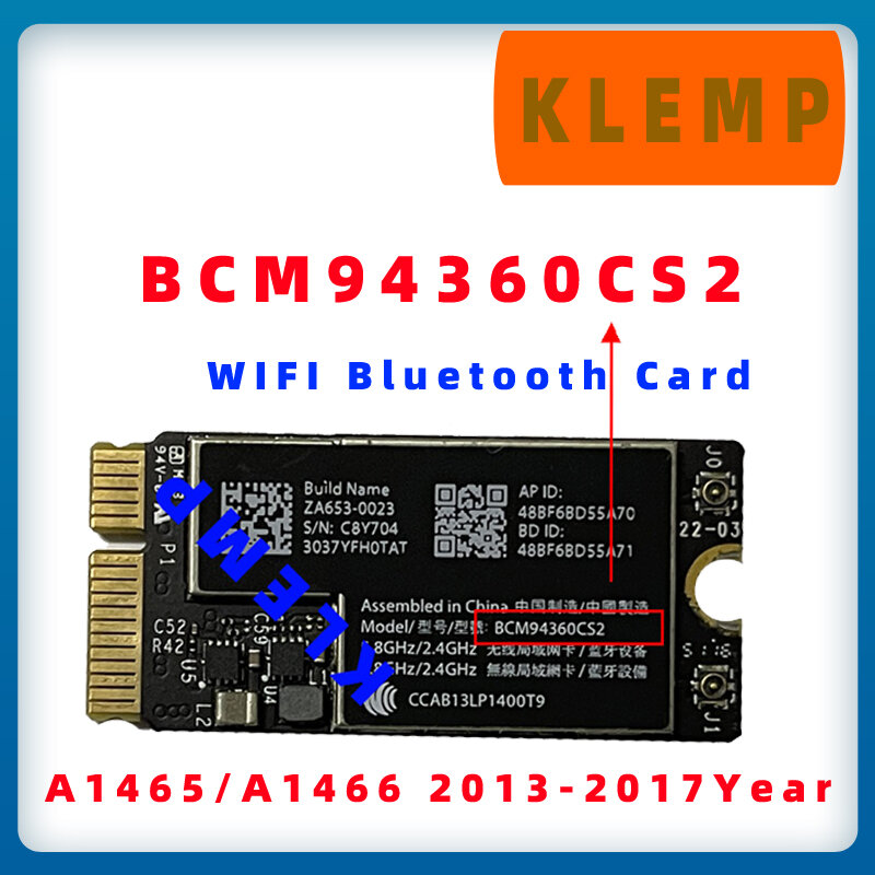 정품 와이파이 블루투스 BT 4.0 공항 카드, 맥북 에어 A1465 A1466 2013 2014 2015 2017, BCM94360CS2, 802.11ac