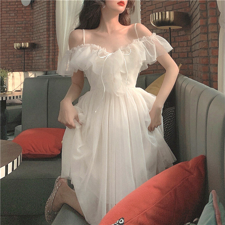 Sexy Sweet Lolita Woman Fairy Lace Dress Off Shoulder Bandage Victorian Dress Kawaii Girl Princess Tea Party Loli Cosplay