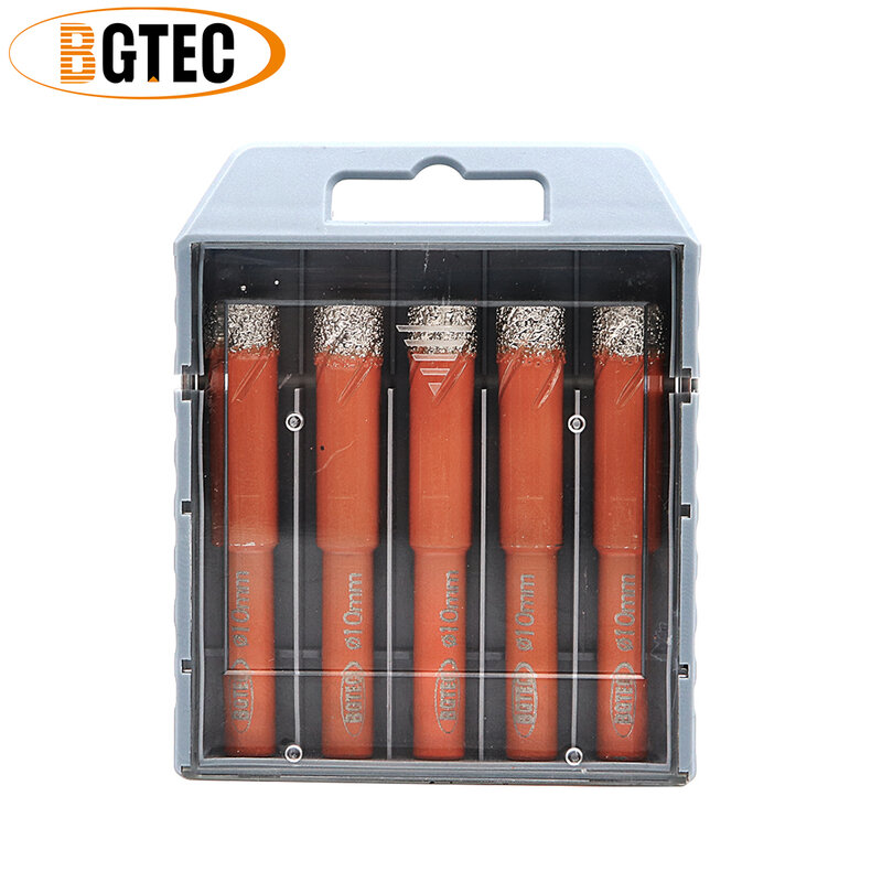 BGTEC-Dry Vacuum brocas de diamante soldadas, Shank redondo, Bits de perfuração para ceramie Telha Granito Vidro, 5 PCs/Set, 10mm