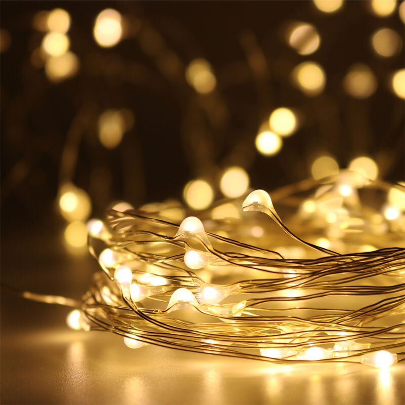 أضواء سلسلة LED 10 متر 5 متر 3 متر 2 متر 1 متر سلك الجنية جارلاند المنزل حفل زفاف عيد الميلاد الديكور مدعوم من البطارية USB LR44 CR2032