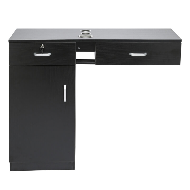 Wall-Mounted Hairdressing Cabinet 2 Drawers 2 Locks 1 Door 3 Hair Dryer Black Beauty Salon Side Table