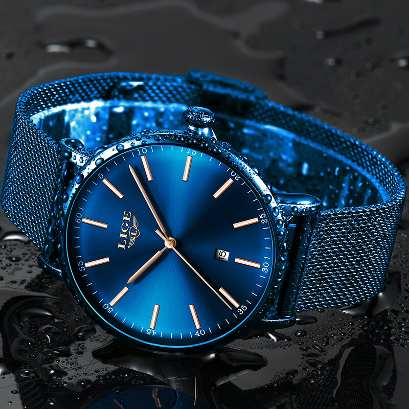 LIGE นาฬิกาข้อมือสตรียอดนิยมนาฬิกาข้อมือนาฬิกากันน้ำแฟชั่นผู้หญิงสแตนเลสนาฬิกาข้อมือ Casual นาฬิกาควอตซ์ Reloj Mujer