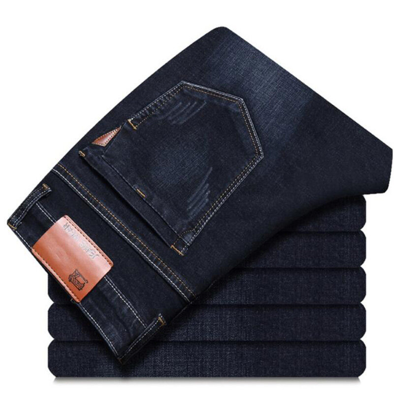 2021 Men Jeans Autumn Winter Business Casual Light Blue Elastic Force Fashion Denim Jeans Trousers Male Brand Pants