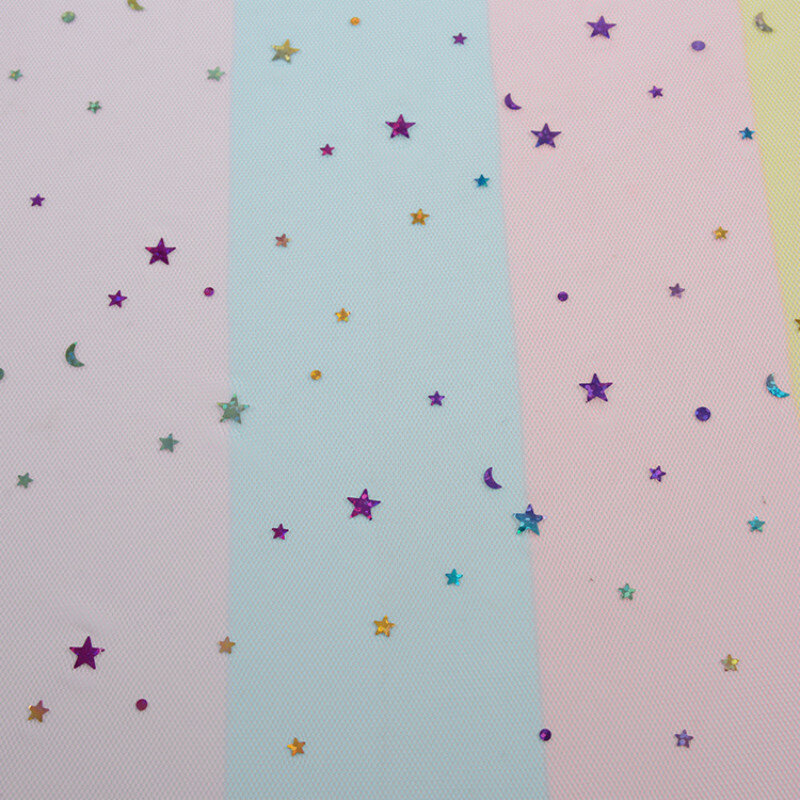 Rainbow siatka z nadrukiem gwiazdy księżyc laserowe cekiny tkaniny DIY rzemiosło tkaniny odzież odzież Party tkaniny na metr materiał