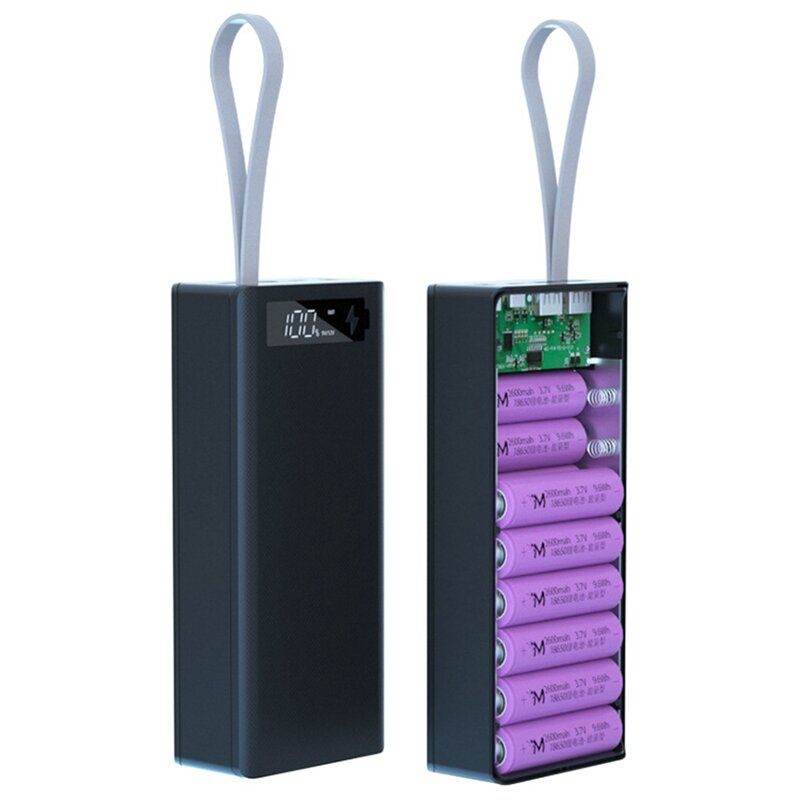 USB 5V 2A 분리형 LCD 디스플레이 DIY 16x18650 배터리 케이스 보조베터리 쉘 충전기 블랙 플라스틱 용접 도구 키트