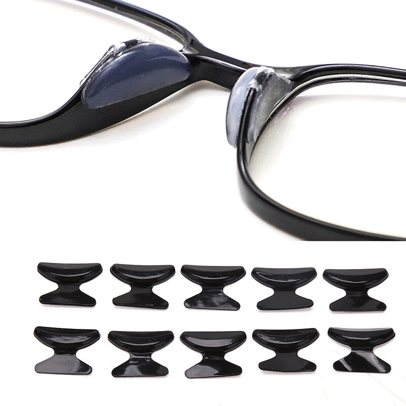 Almofada nariz para óculos, almofada nasal preta e branca de silicone macio para óculos, óculos de sol antiderrapante com 10 peças = 5 pares