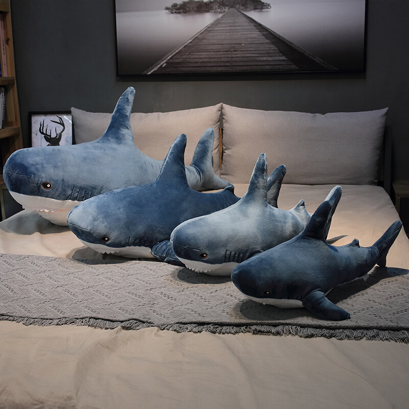 Tiburón de peluche de gran tamaño para niños, almohada suave para dormir, cojín, regalo, 60/80/100/140CM