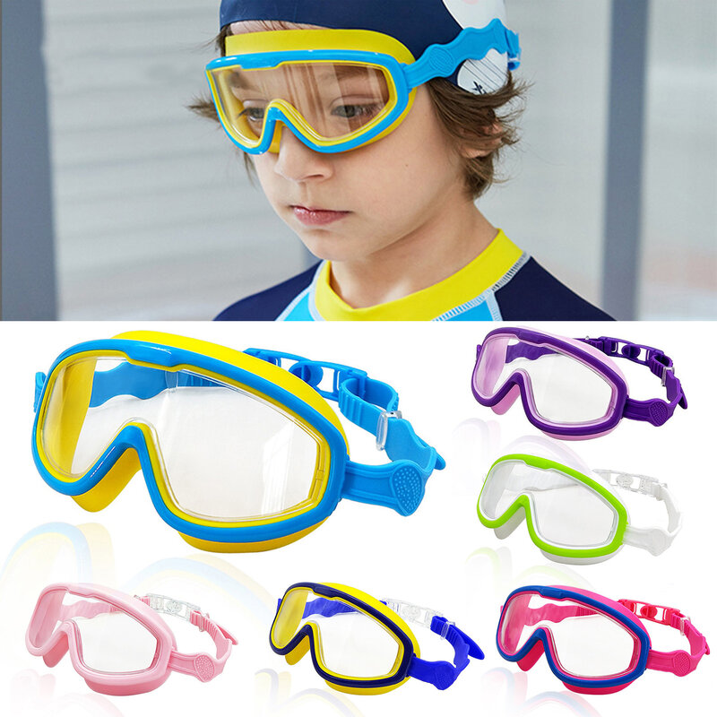 Gafas de natación con montura grande para niños y niñas, vista panorámica antivaho, equipo de natación para piscina
