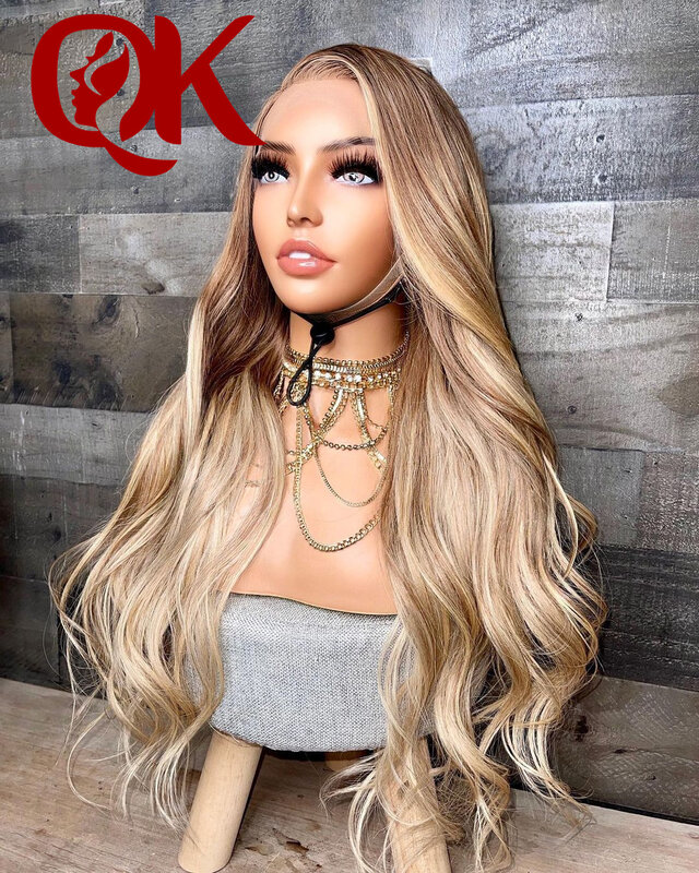 QueenKing hair Brazilian 13x6 Lace Front "JANA"Wig 150% density Swiss Transparent Lace Small Knots Highlight Balayage Color Wig