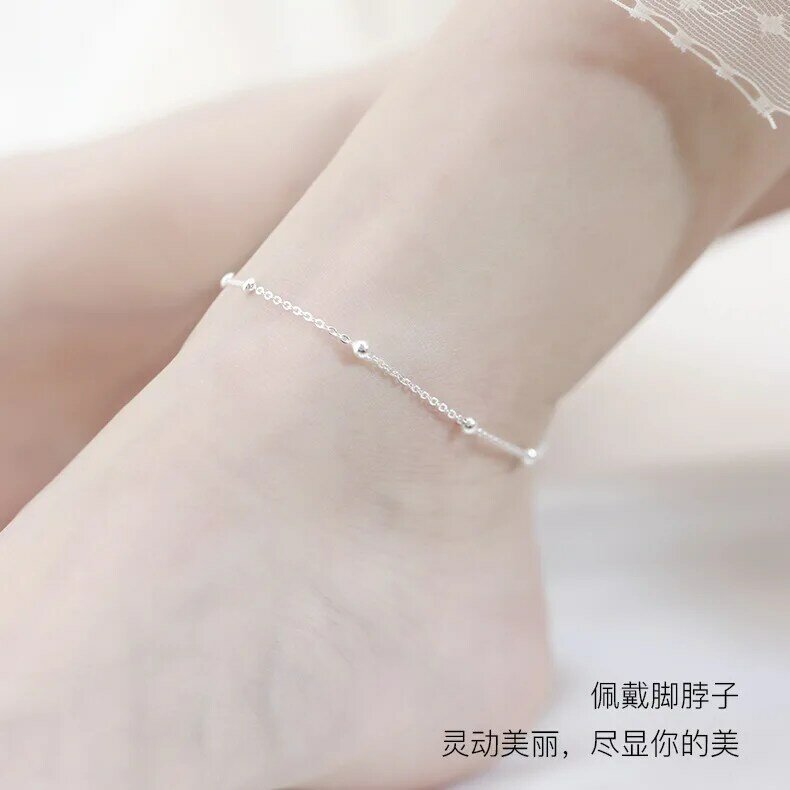 Summer Fashion 925 Sterling Silver Chain Anklets For Women Beach Party Beads Ankle  Jewelry Girl Best Gifts