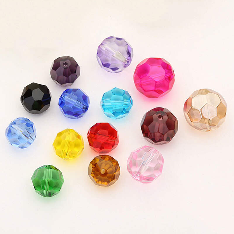 Perles d'espacement rondes en verre cristal à facettes pour bijoux, 32 facettes, 6mm, 8mm, 10mm, 12mm, 14mm, vente en gros, lot en vrac, résultats exécutifs