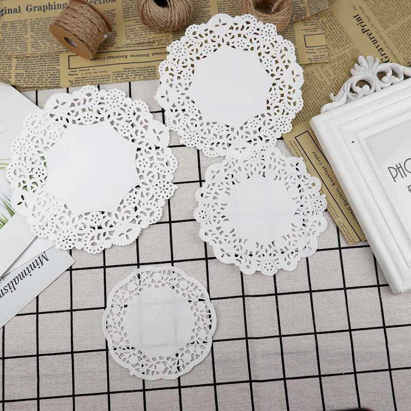 100Pcs 4.5/5.5/6.5/7.5inch Round Paper Lace Doilies Party Decorative Tableware Placemats White Paper Mats Table Decoration