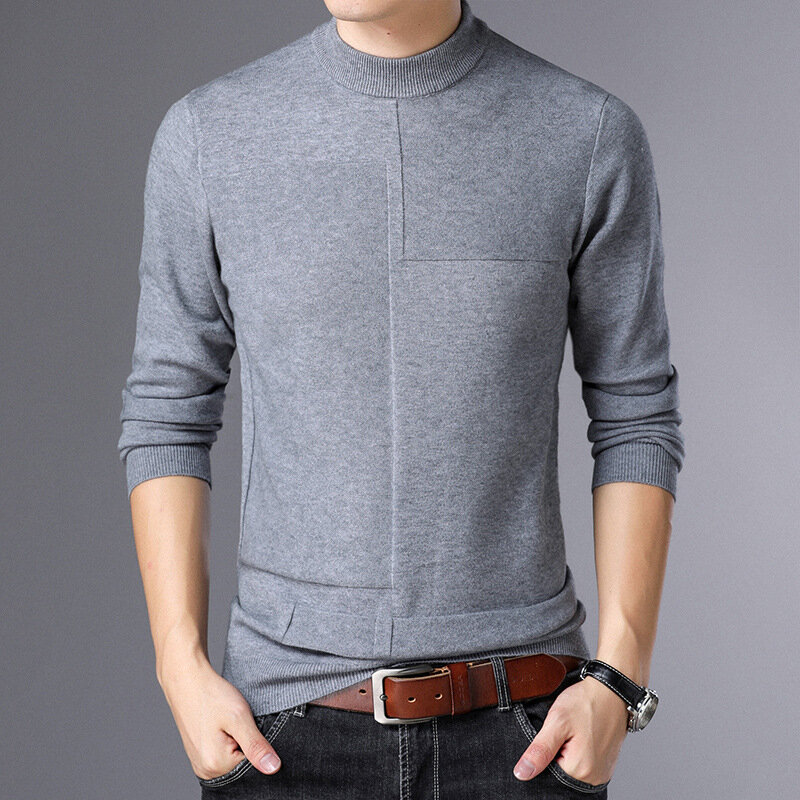 MRMT 2024 Brand New Autumn Winter Men's Sweater Thickening Warm Pullover for Male Pure Color Semi-turtleneck Knitting Sweater