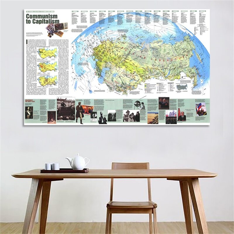 225x150cm Political Physical Russia Map Wall Sticker Communism 1993 Year Without Country Flag World Map Wall Decor Art Picture