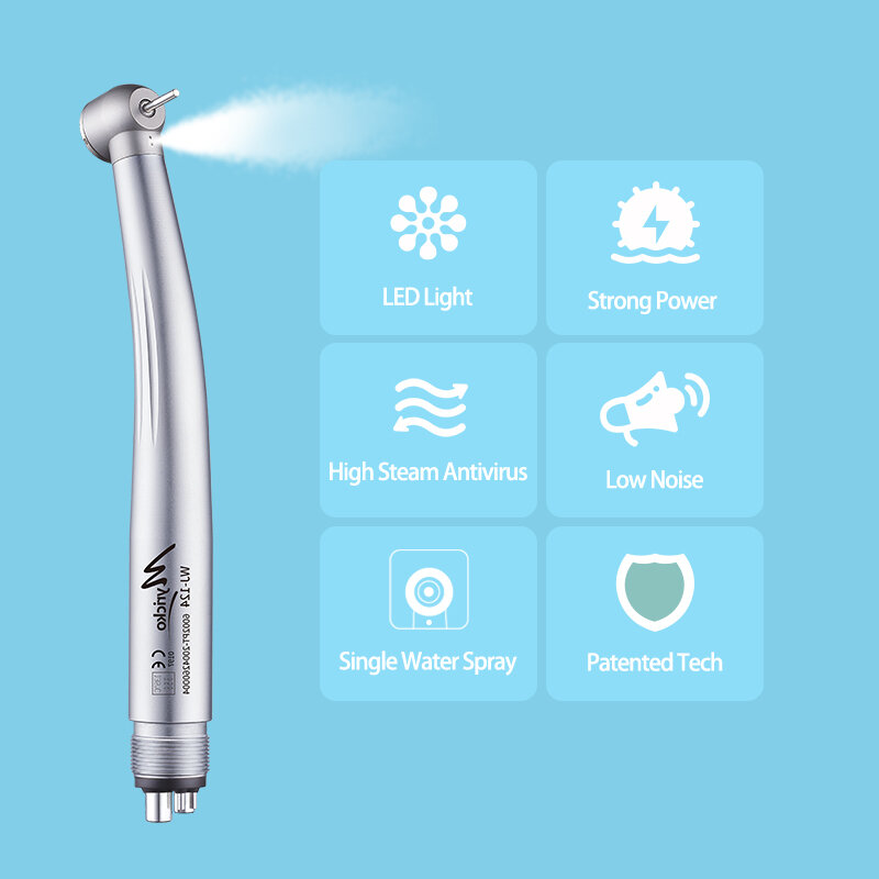 Myriko LED Dental High Speed Handpiece Single/Triple Water Spray 2/4 Holes Standard Head Push Button Dentist Equipment Tools