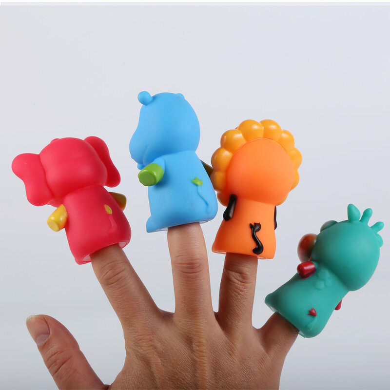 Marionetas de dedo interactivas de goma para niños y niñas, juguetes de animales de dibujos animados, regalos para bebés, 4 piezas