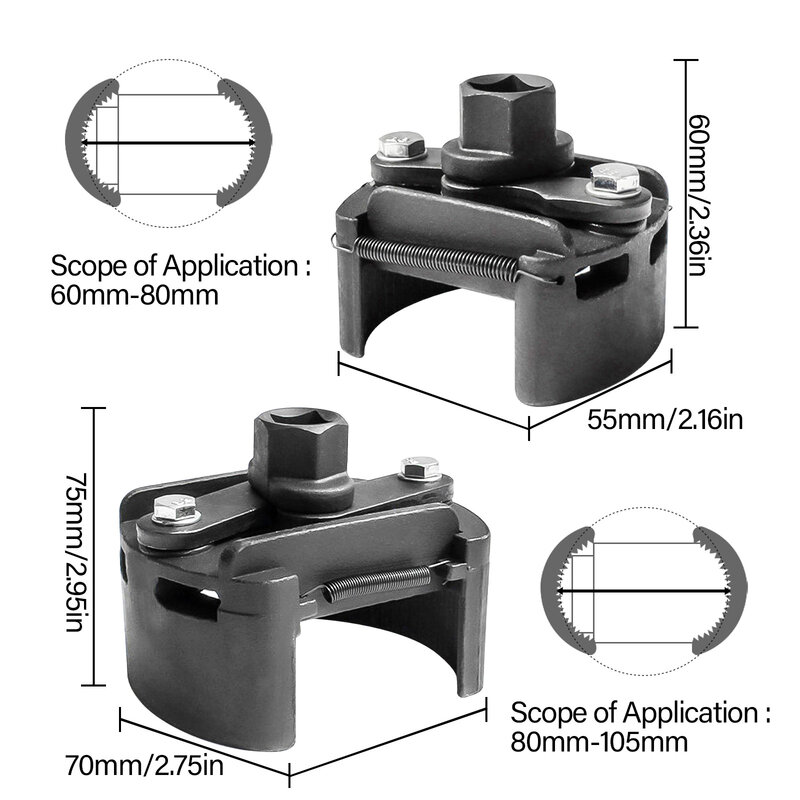 Nowy dwuszczękowy klucz do filtra oleju filtr paliwa Remover 60mm-80mm staliwa regulowane narzędzie do usuwania staliwa klucze filtracyjne