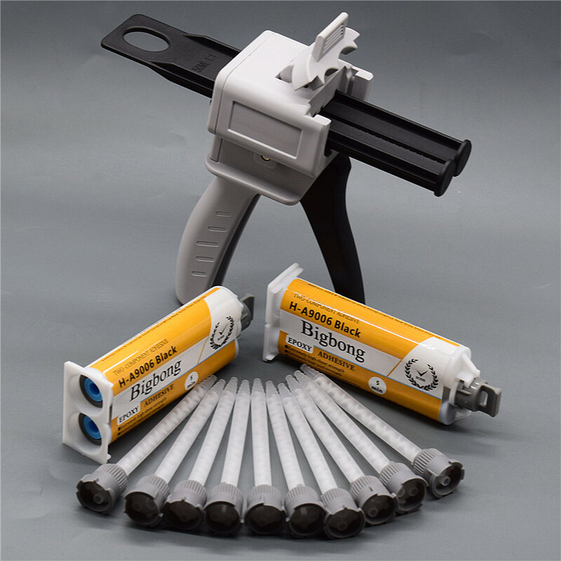 2pcs 50ml Black AB Glues 1:1 Epoxy Glue Adhesives with 10pcs 1:1 Static Mixing Nozzles and 50ml Glue Gun 1:1 Manual Caulking Gun
