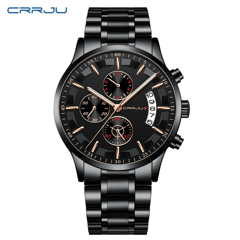 2019 nowych moda CRRJU Top marka zegarki luksusowe mężczyźni Business Casual chronograf ze stali nierdzewnej kwarcowy zegarek relojes hombre
