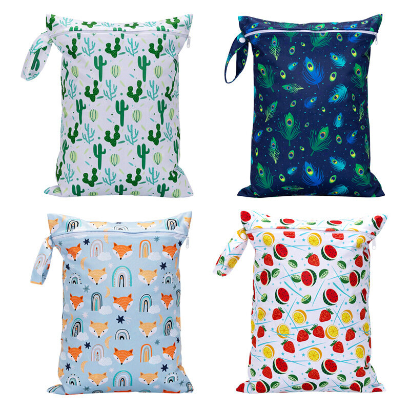 Bolsa de pañales para bebé, bolsas de pañales impermeables con estampado PUL, bolsillo único, bolsa húmeda para lavandería, pañal de tela para bebés, tamaño 30x40cm