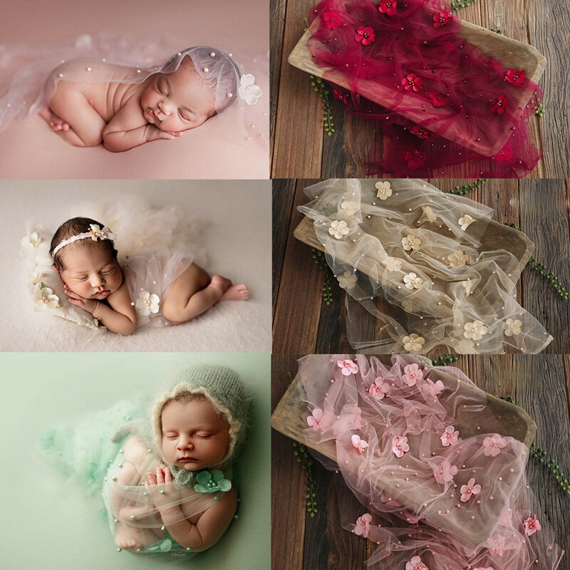 Fotografía de recién nacido accesorios flor fondo sólido manta para fotografía apoyos estudio dispara Floral Preal abrigo de encaje bebé foto
